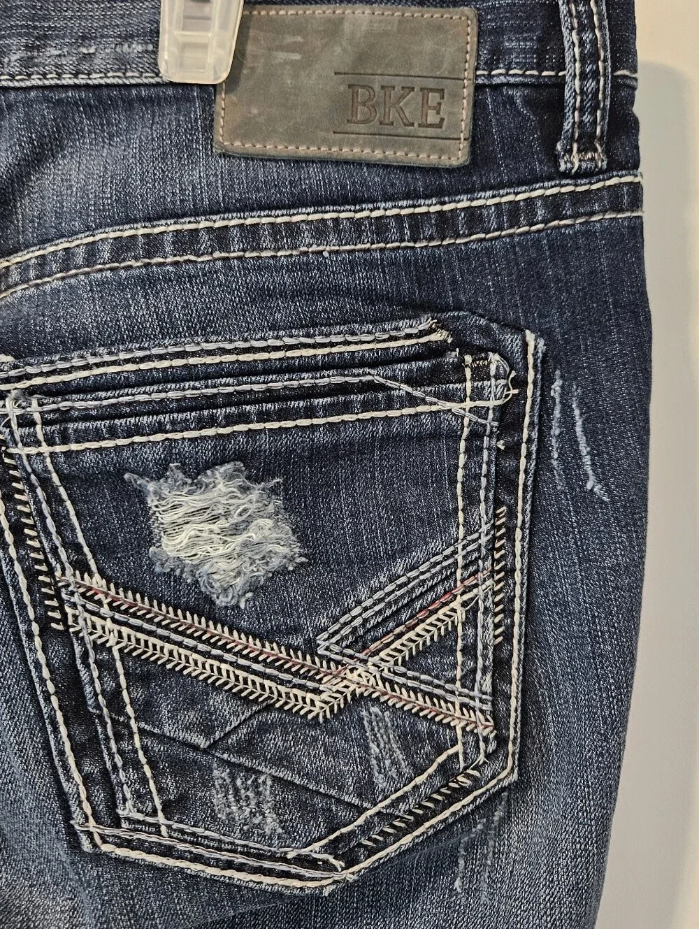 BKE Ryan Jeans Straight‎ Leg Men's 36L Blue Denim Embroidered 1% Spandex